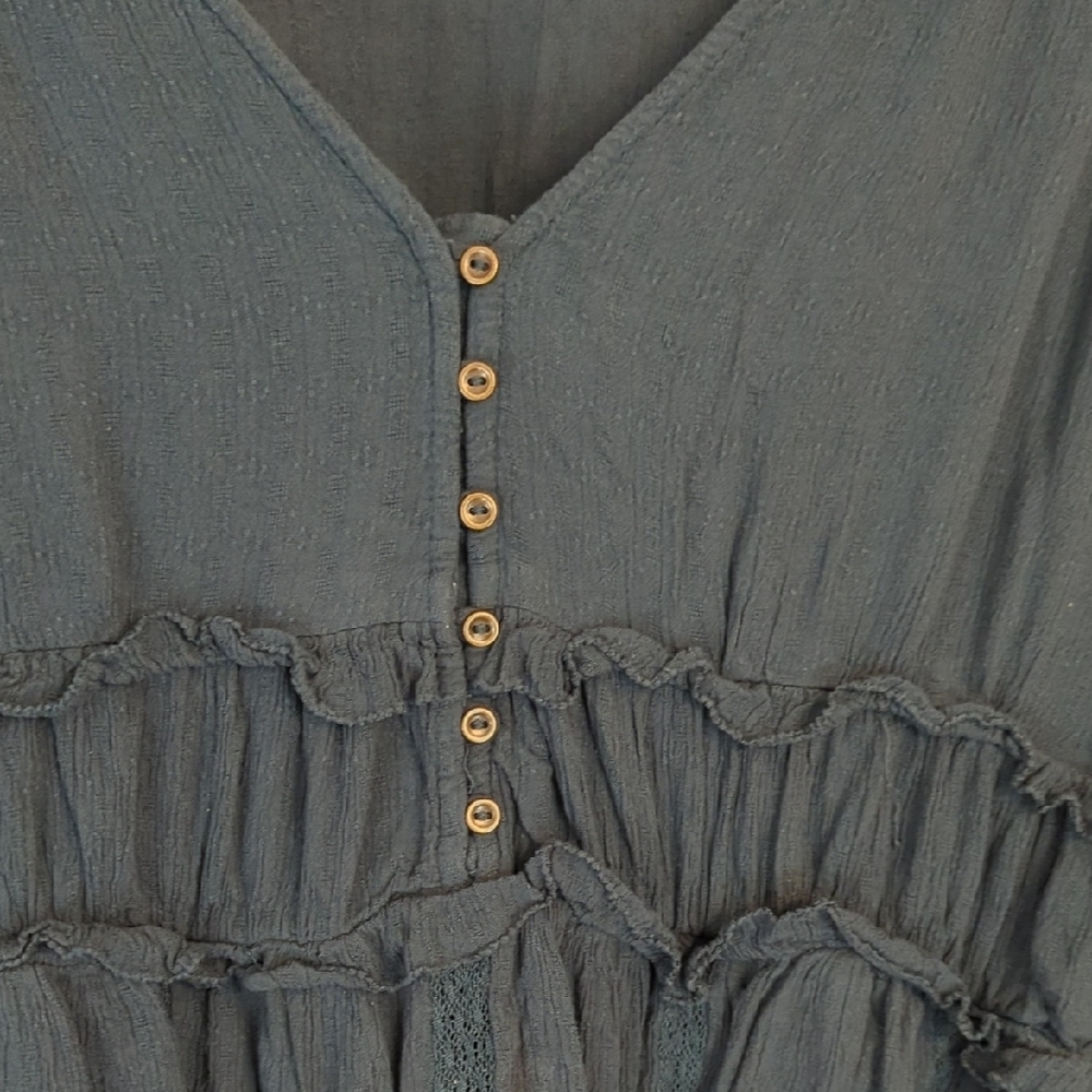 American Eagle Teal Blouse with Button Detail Babydoll Western Country Concert - Picture 4 of 12